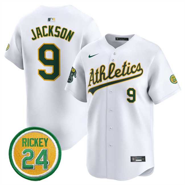 Men%27s Oakland Athletics #9 Reggie Jackson White 2024 Home Limited With Rickey Henderson Patch Stitched Jersey Dzhi->new york mets->MLB Jersey